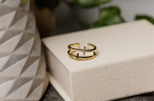 Gold Double Cross Ring