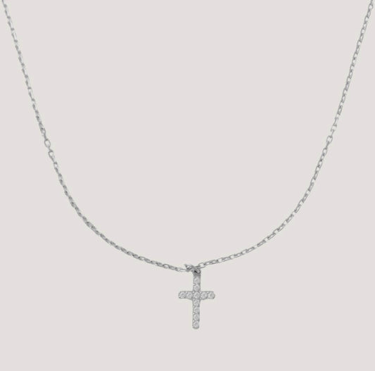Silver Crystal Cross Necklace