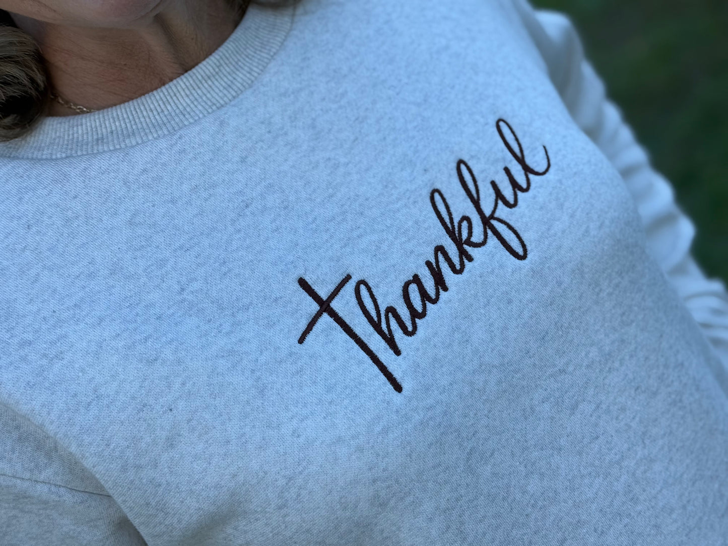 Thankful Embroidered Ladies Tunic Fleece Sweatshirt