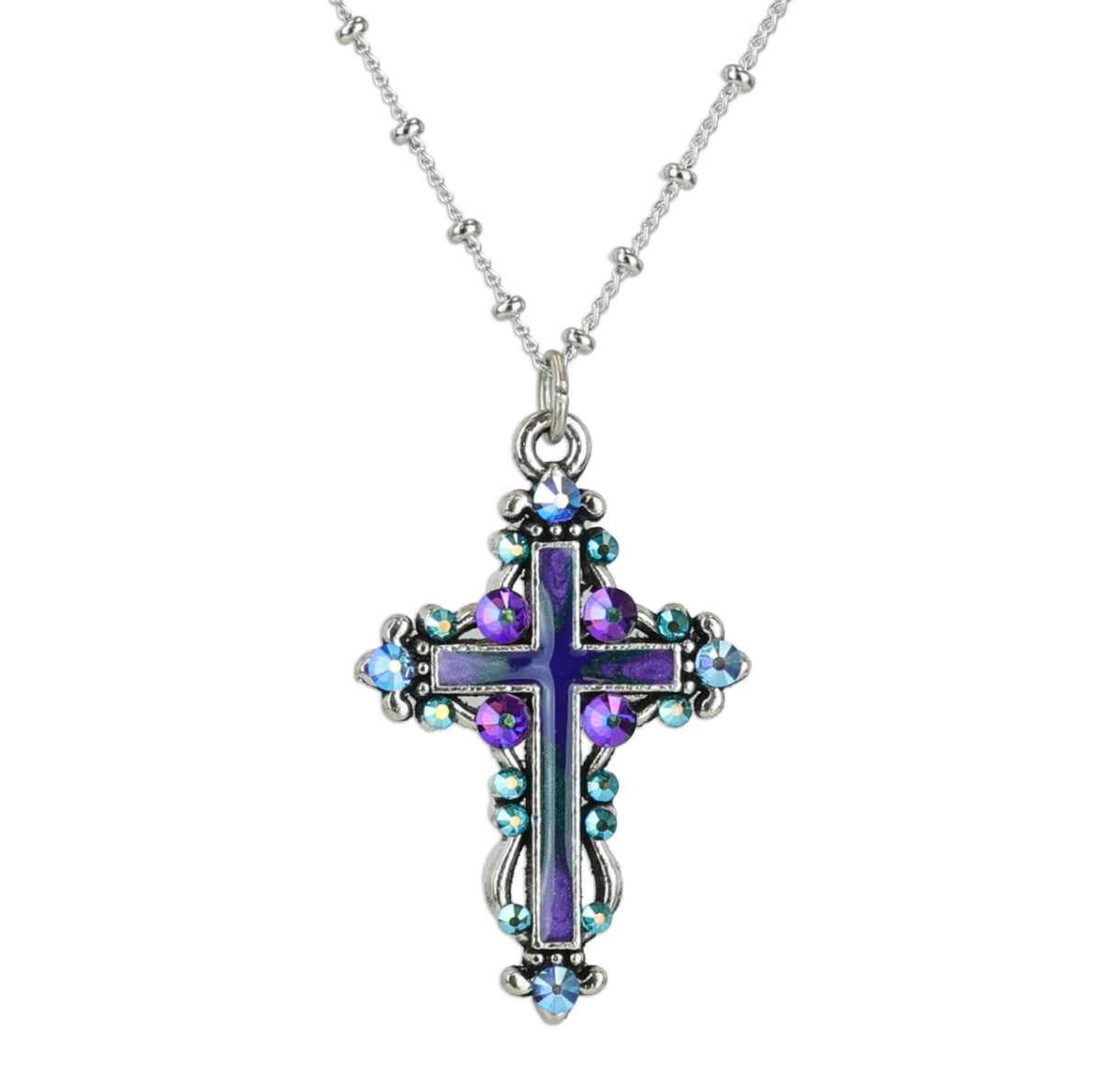 Royal Purple Crystal Cross Necklace