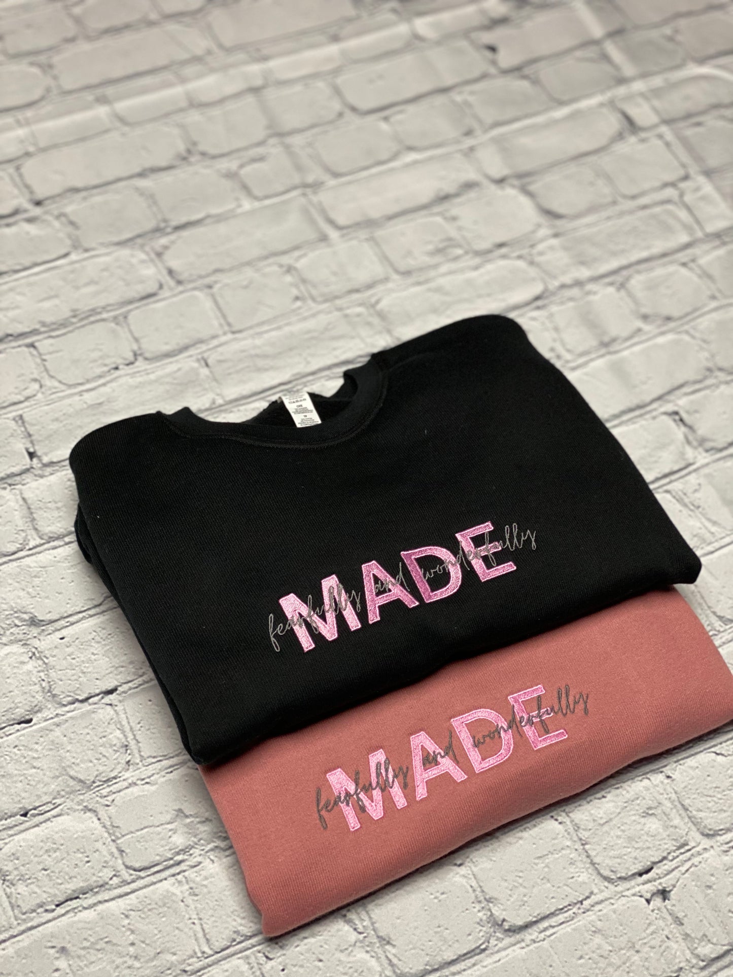 Embroidered Fleece Crewneck Sweatshirt - Fearfully and Wonderfully Made