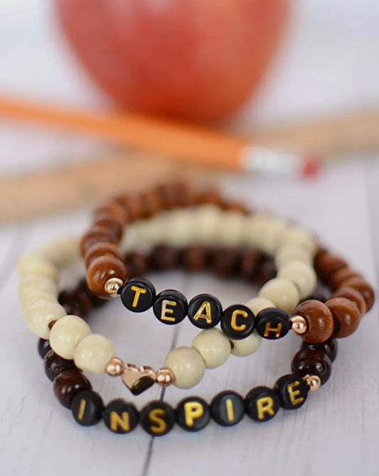 TEACH 🖤 INSPIRE - wooden bead bracelet set