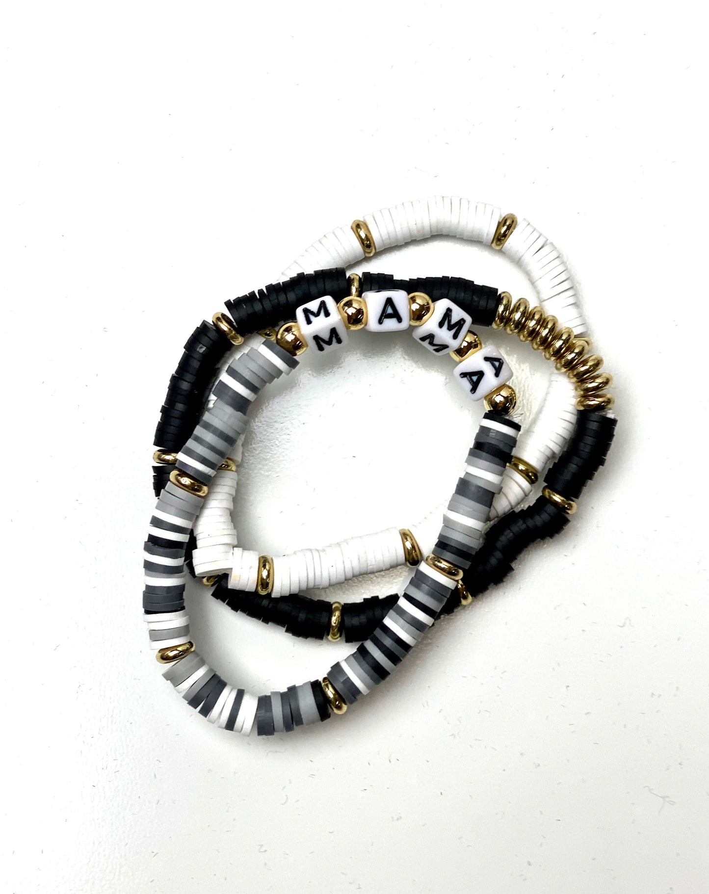 MAMA - Black and White Rubber Beaded Bracelet Set