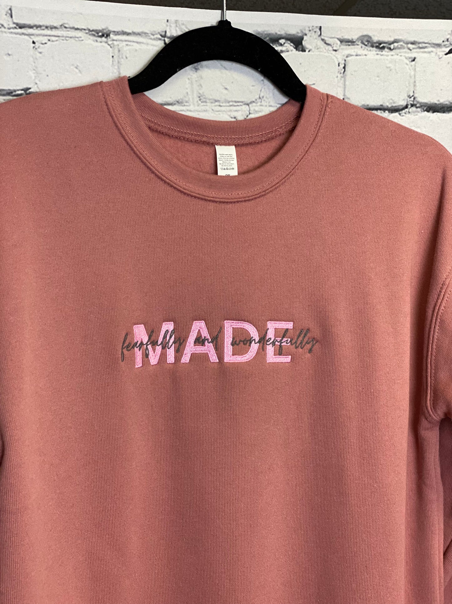 Embroidered Fleece Crewneck Sweatshirt - Fearfully and Wonderfully Made