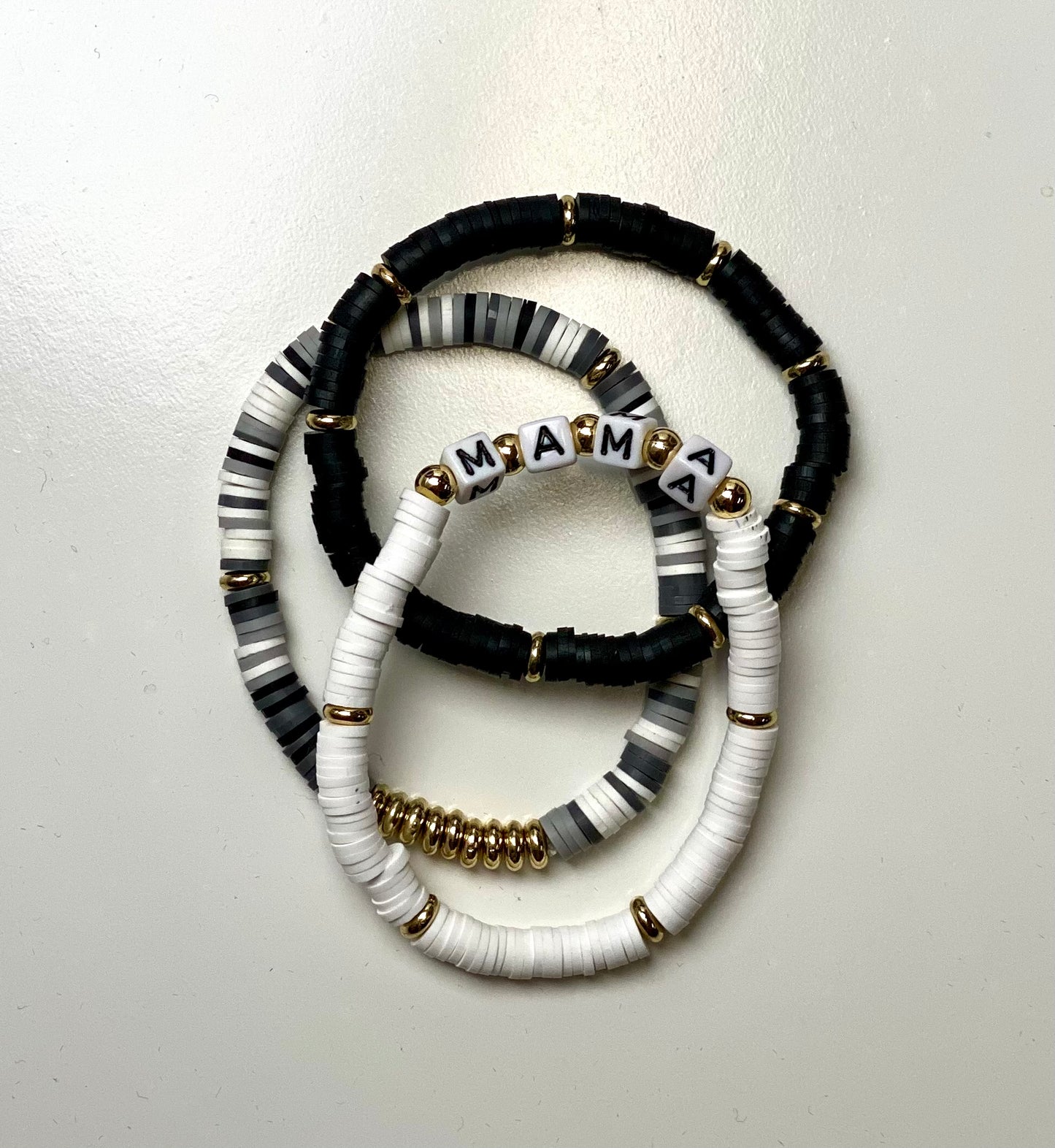 MAMA - Black and White Rubber Beaded Bracelet Set