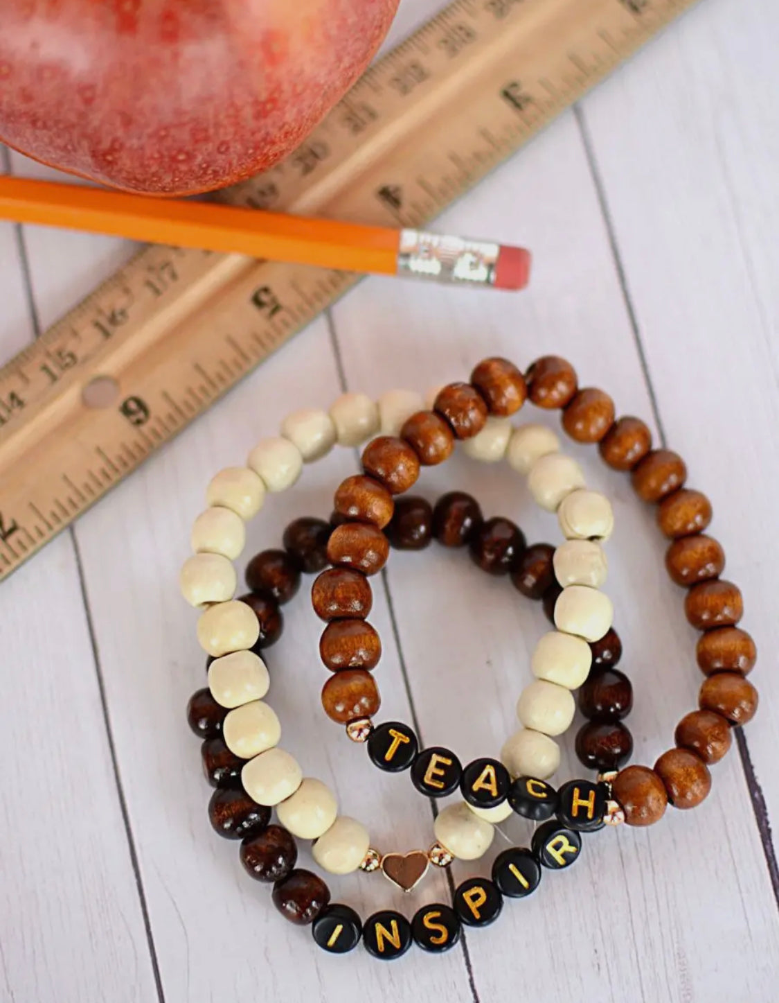 TEACH 🖤 INSPIRE - wooden bead bracelet set