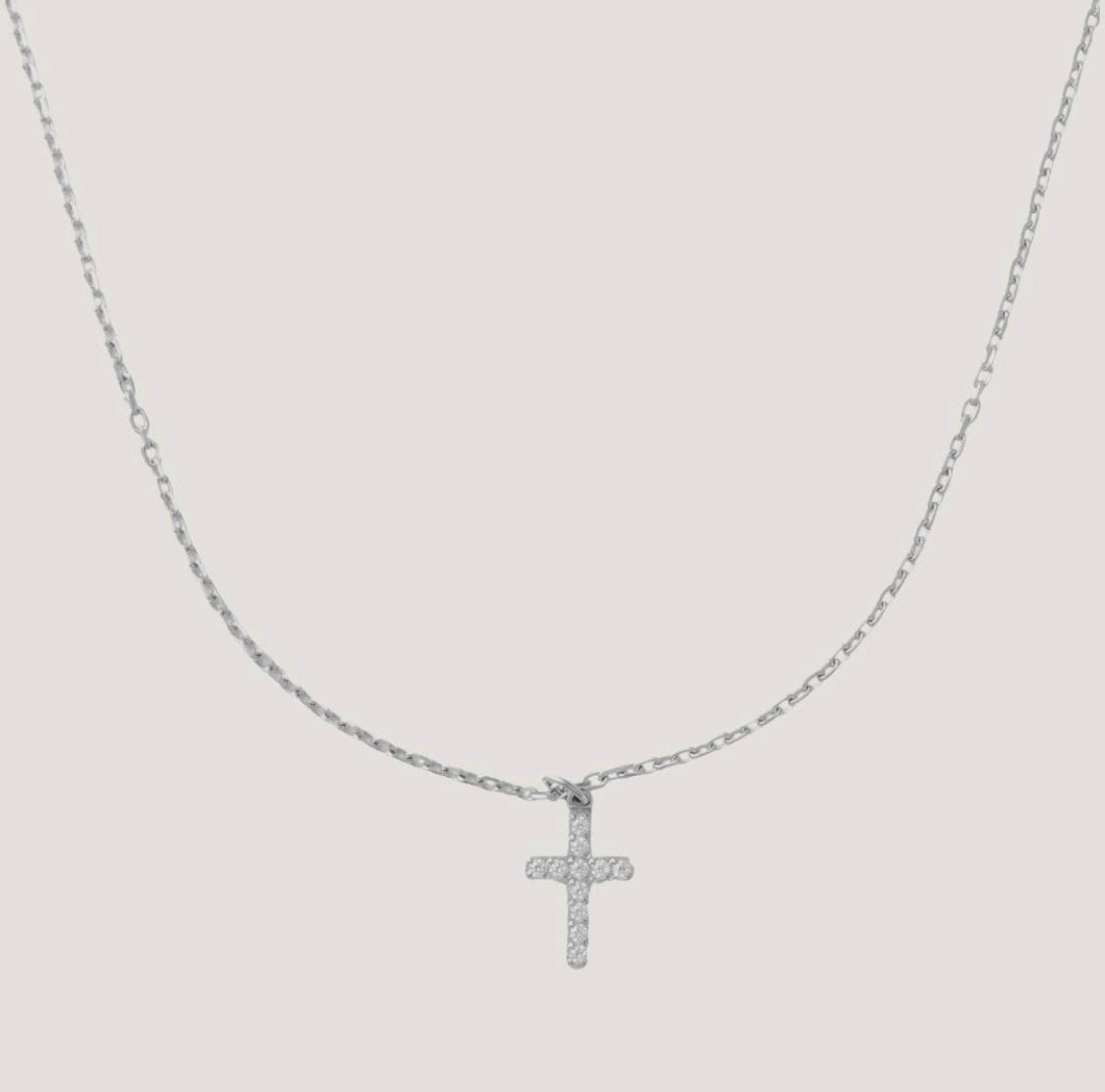 Silver Crystal Cross Necklace