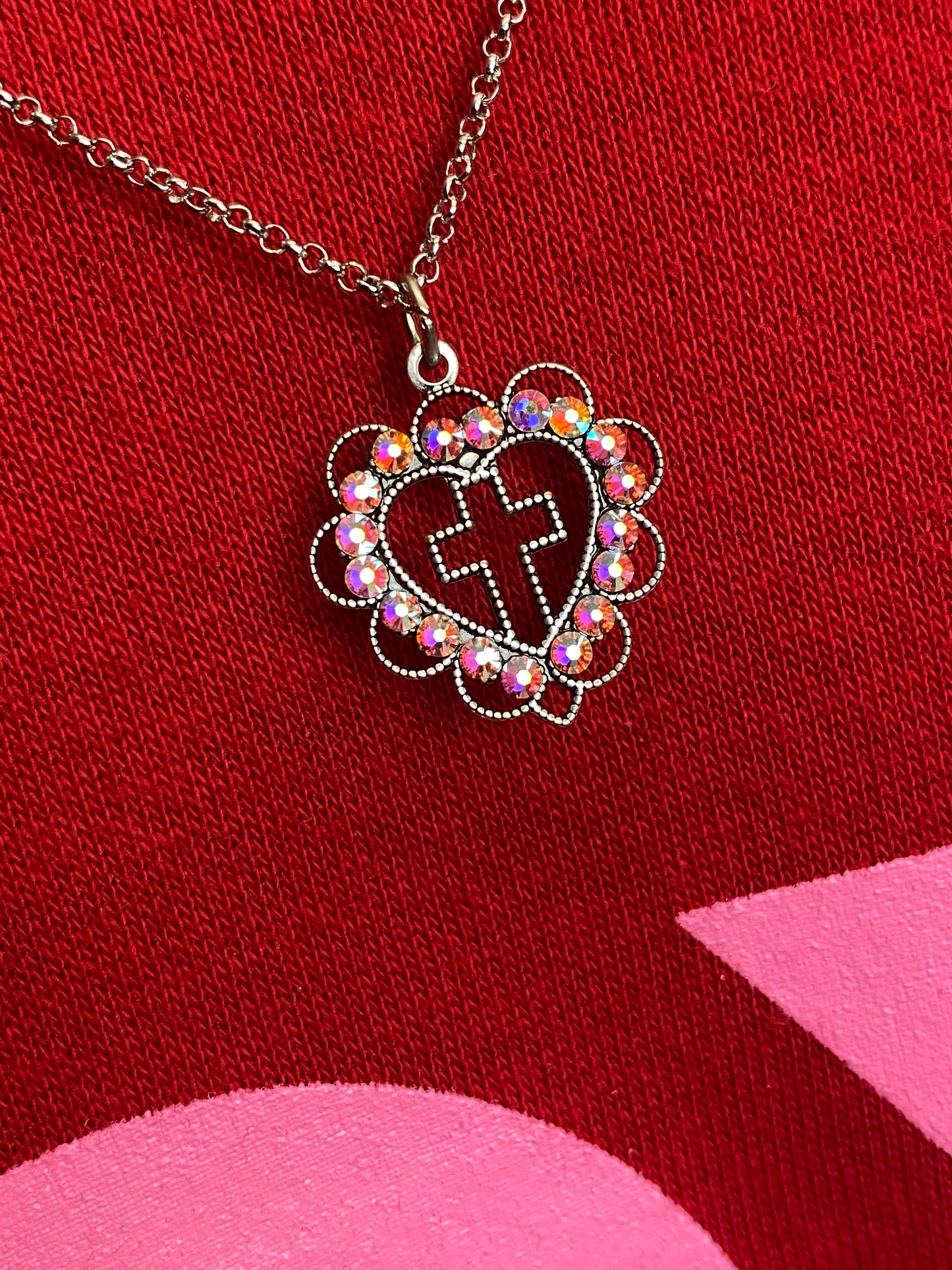 Heart Cross Crystal Necklace