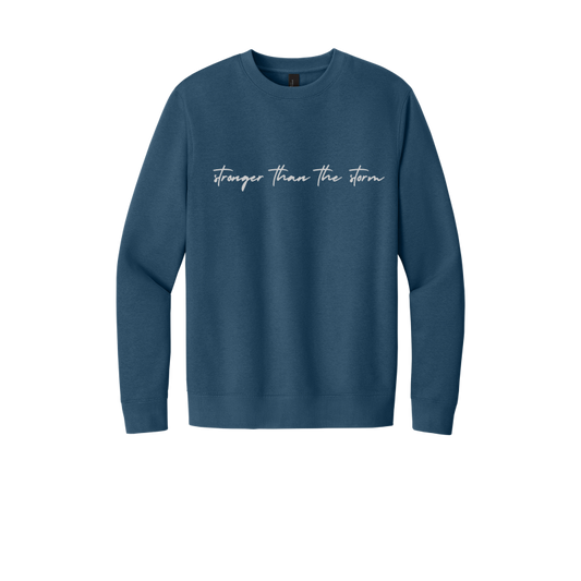 Stronger than the Storm Embroidered Fleece Crewneck Sweatshirt