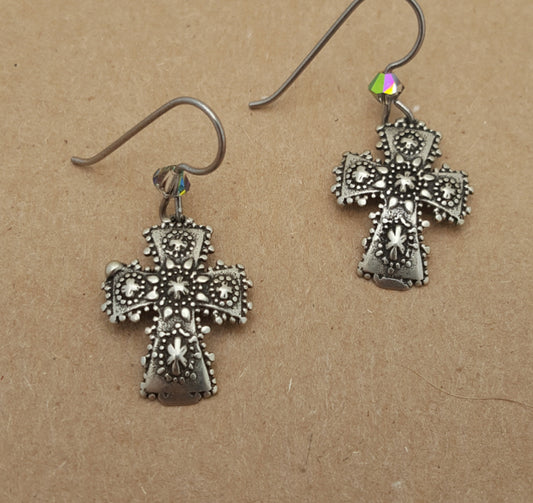 White Bronze Cross Earrings