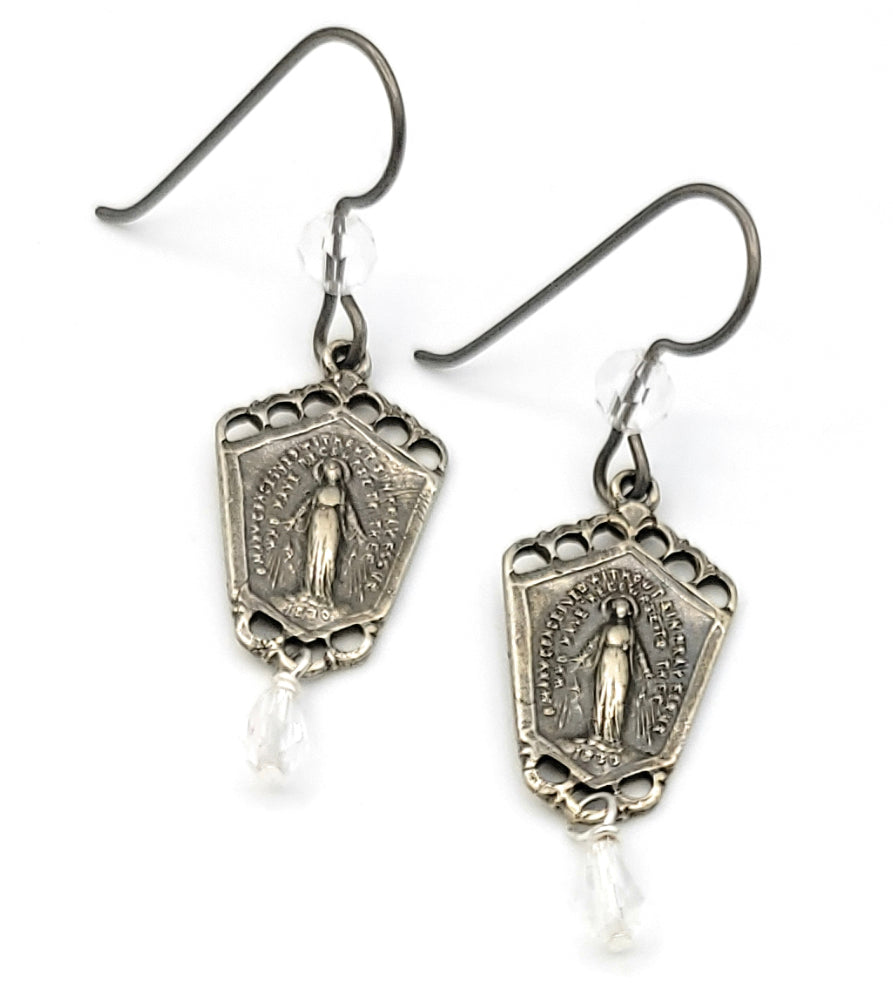 Vintage Style Miraculous Medal Earrings