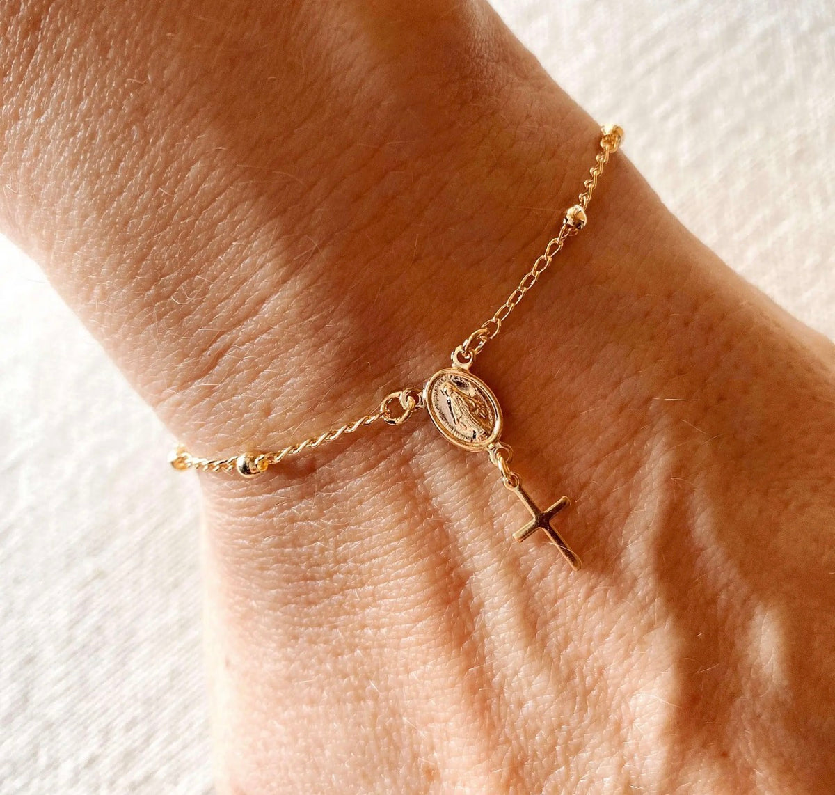 Delicate Gold Cross Bracelet