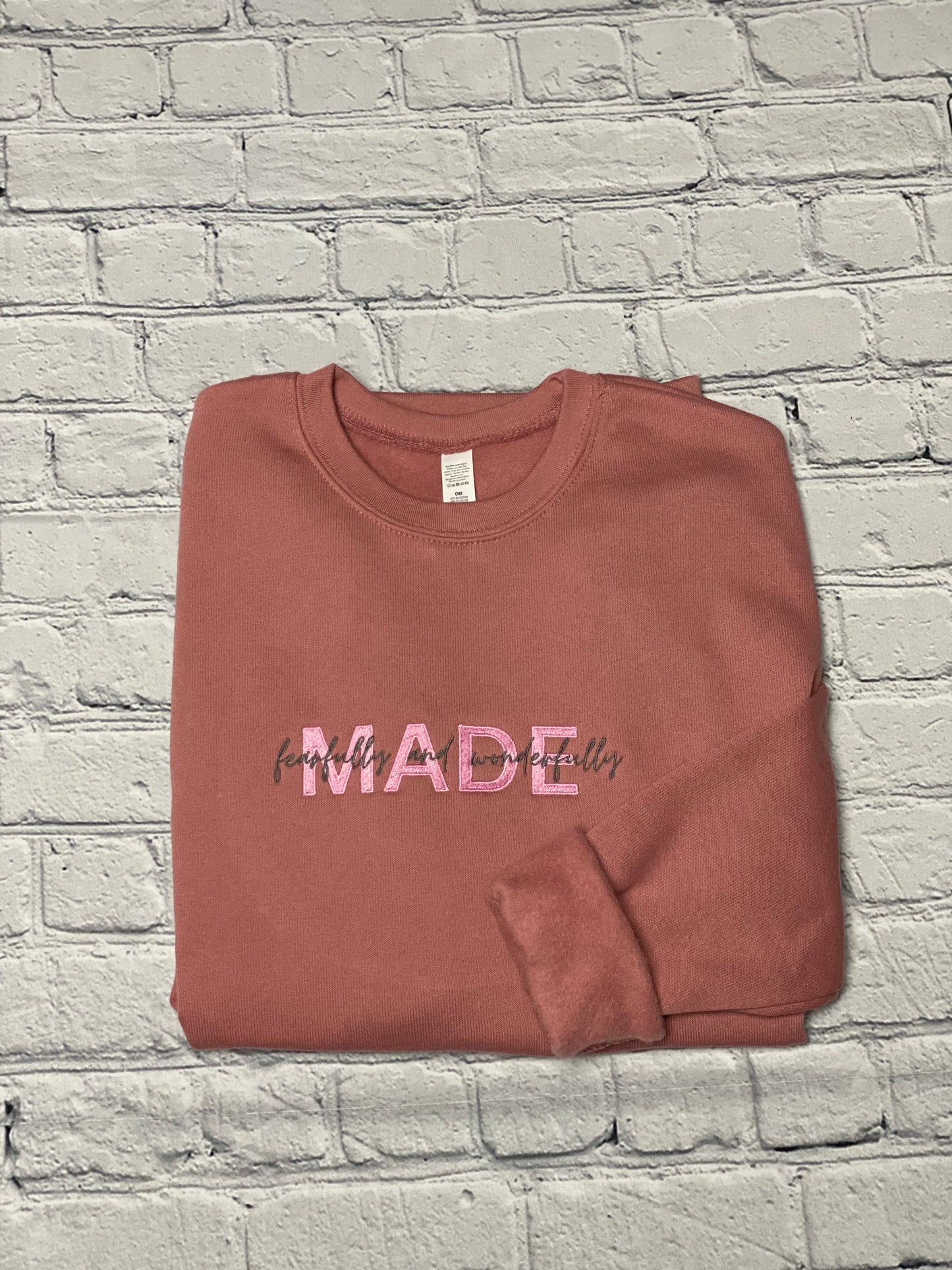 Embroidered Fleece Crewneck Sweatshirt - Fearfully and Wonderfully Made