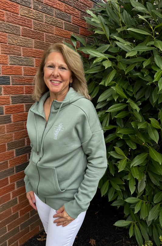Ladies Full Zip Hooded Jacket with an Embroidered Floral Cross