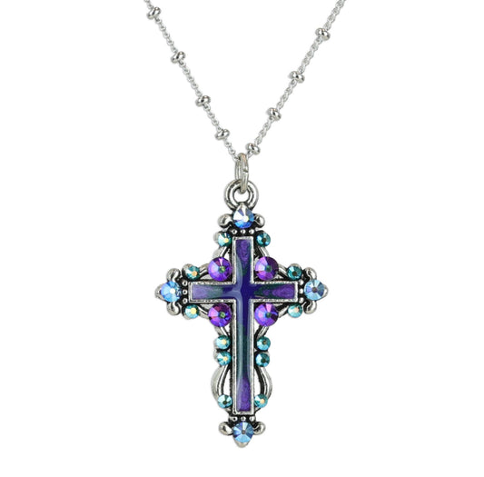 Royal Purple Crystal Cross Necklace