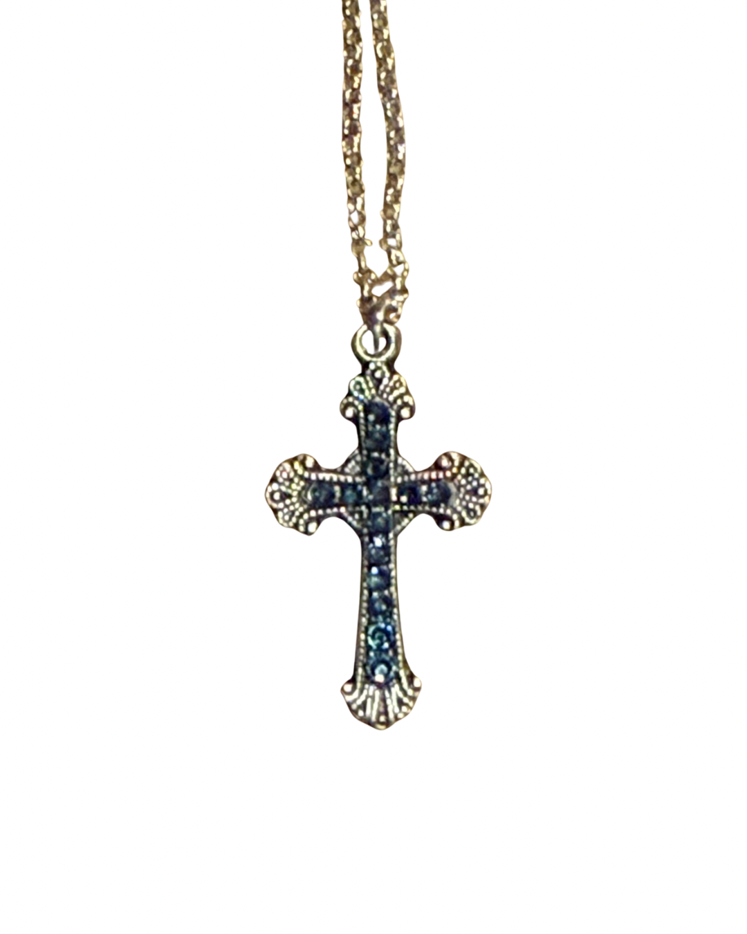 Blue Classic Crystal Cross Necklace