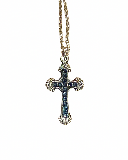 Blue Classic Crystal Cross Necklace